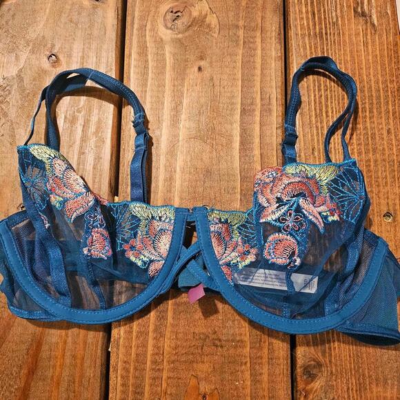 Adore Me Other - Adore Me 32D Navy Blue Floral Embroidered Bra